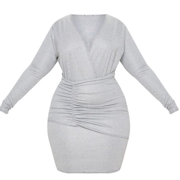 silver sequin plunge wrap bodycon dress